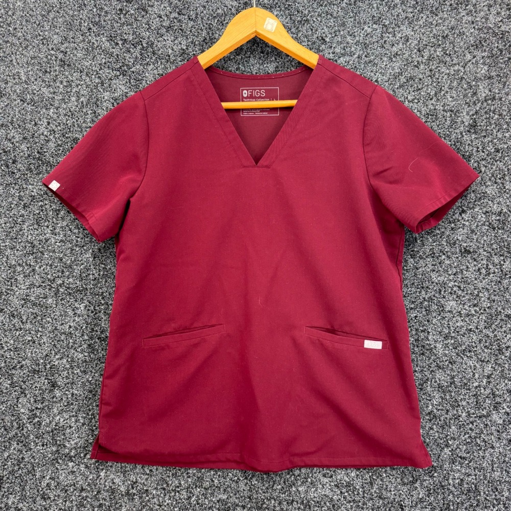 FIGS Technical Collection Scrub Set Burgundy V-Neck Top L Jogger Pants XL